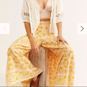 Free People Pink and Yellow Wide Leg Printed Pants